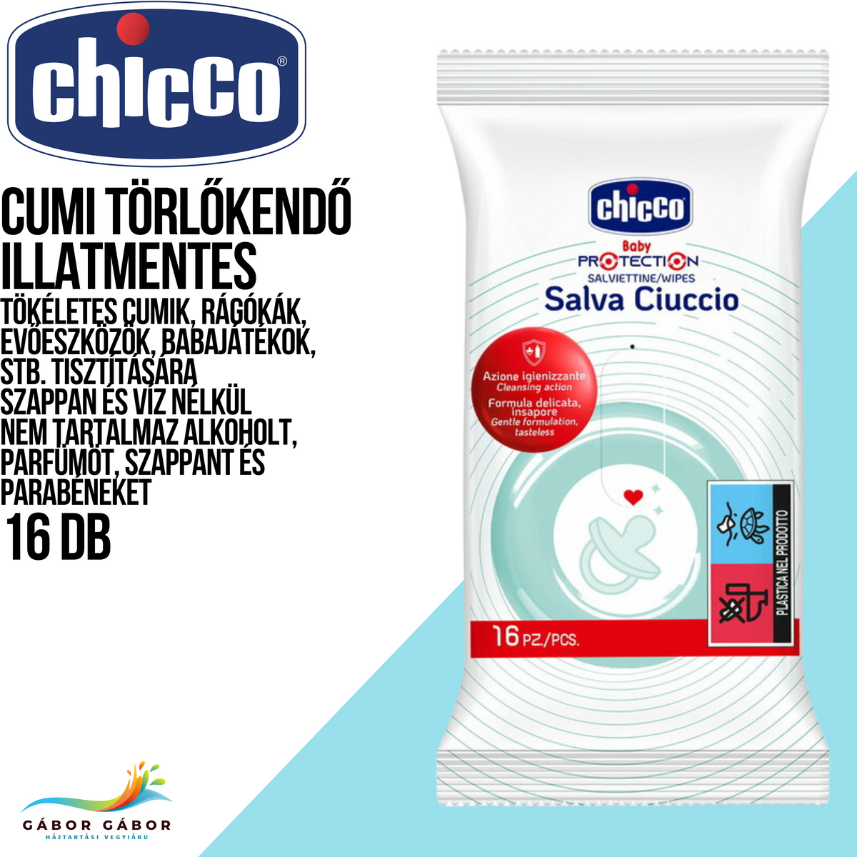 CHICCO Cumi törlőkendő illatmentes 16db CH0079210