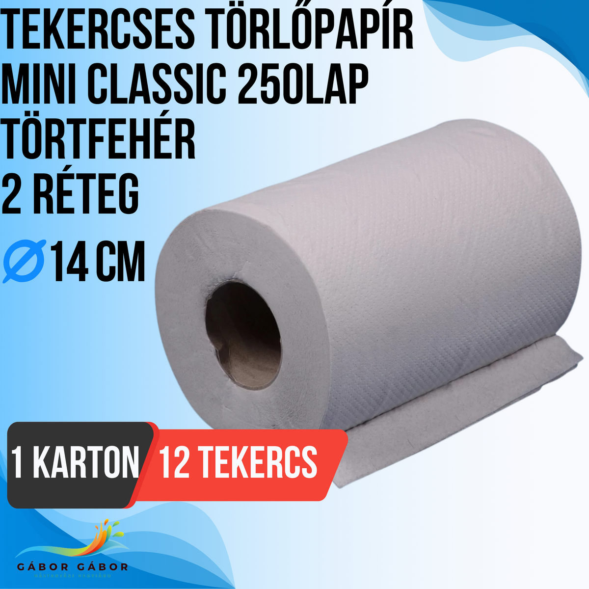 TEKERCSES TÖRLŐPAPÍR MINI CLASSIC 250LAP14CM TÖRTFEHÉR 2 RÉTEG KARTON(12TEK.)