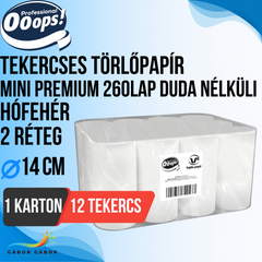 TEKERCSES TÖRLŐPAPÍR MINI PREMIUM 325LAP14CM HÓFEHÉR DUDA NÉLK. 2 RÉTEG KARTON(12TEK.)