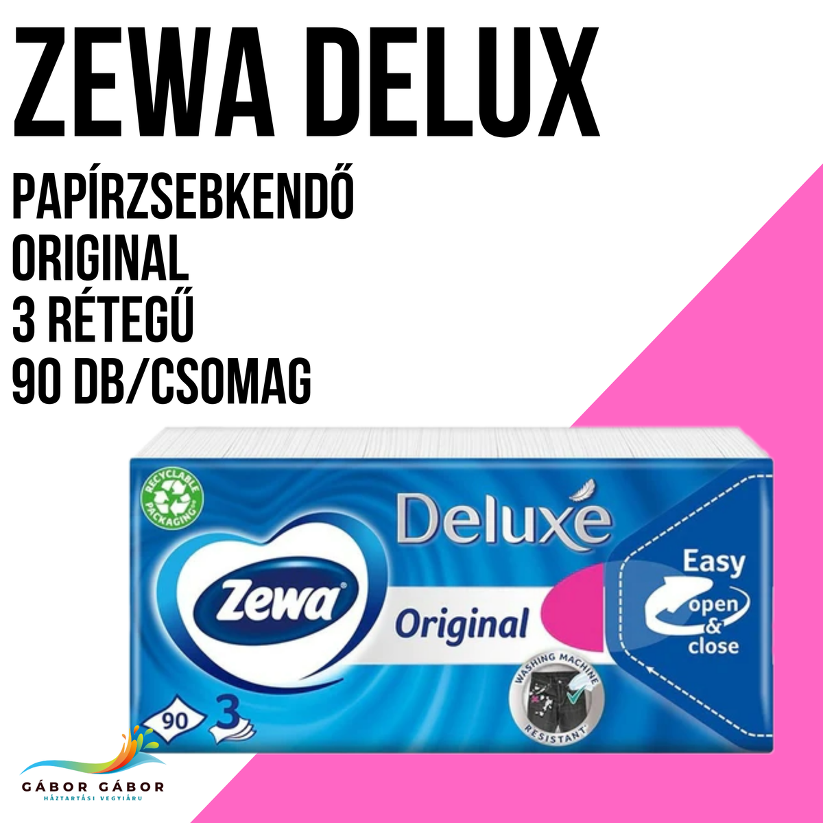 ZEWA DELUX “Original” prémium papír zsebkendő 3 rétegű 90 db