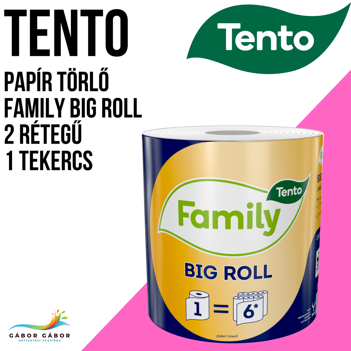 TENTO Big Roll papírtörlő, 2 rétegű, 300 lapos, 60 méter/tekercs,1 tekercs