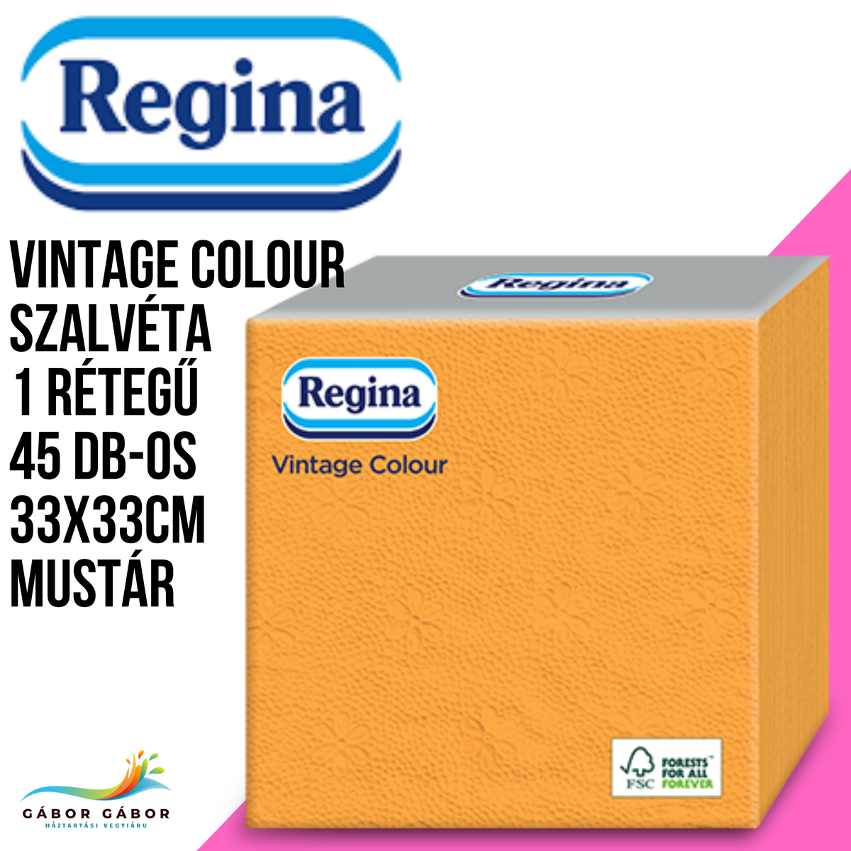 REGINA (mustár) vintage colour szalvéta 1 rétegű 45 db-os 33X33cm