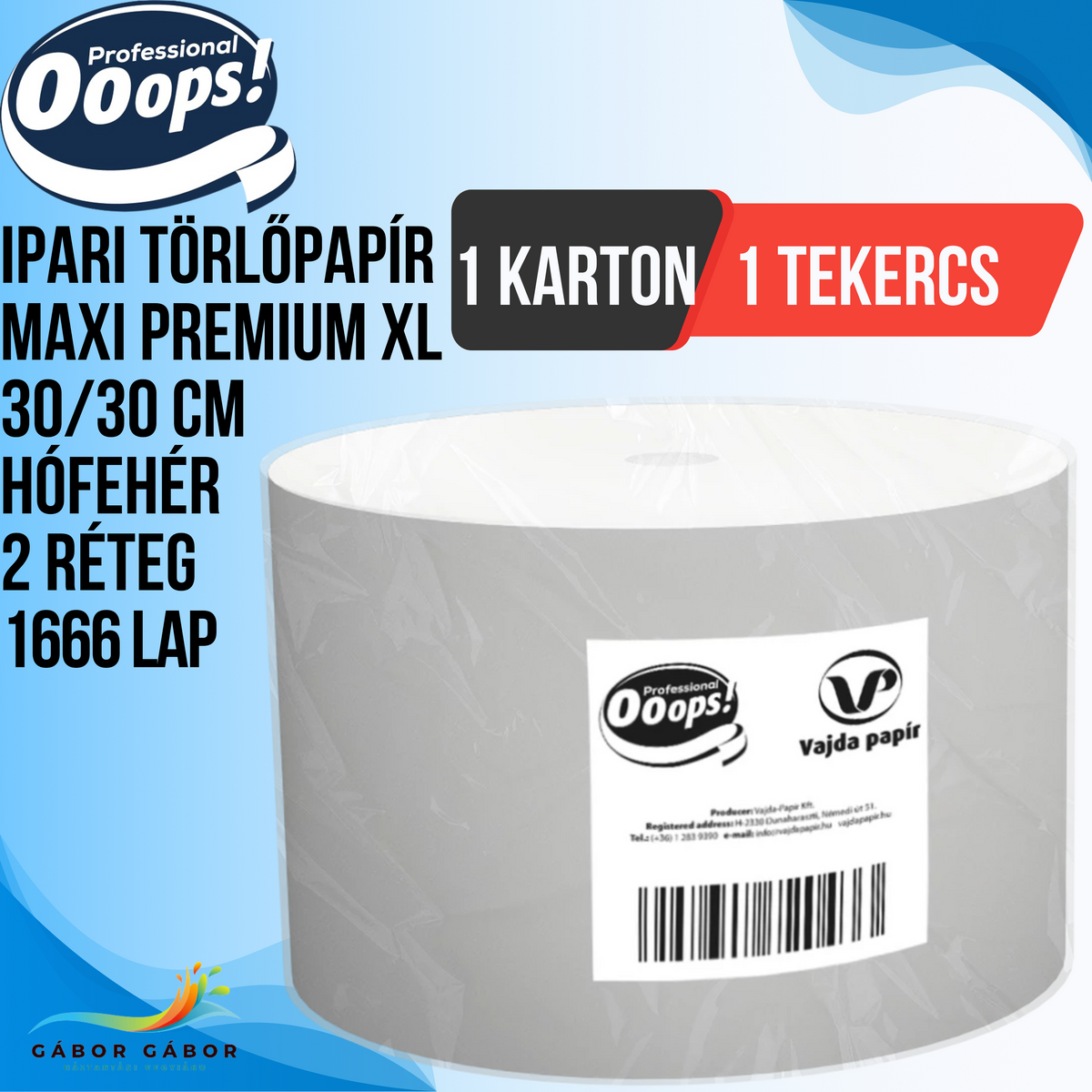 IPARI TÖRLŐPAPÍR MAXI PREMIUM XL 30/30CM HÓFEHÉR 2 RÉTEG 1666 LAP(1 TEK.) KARTON