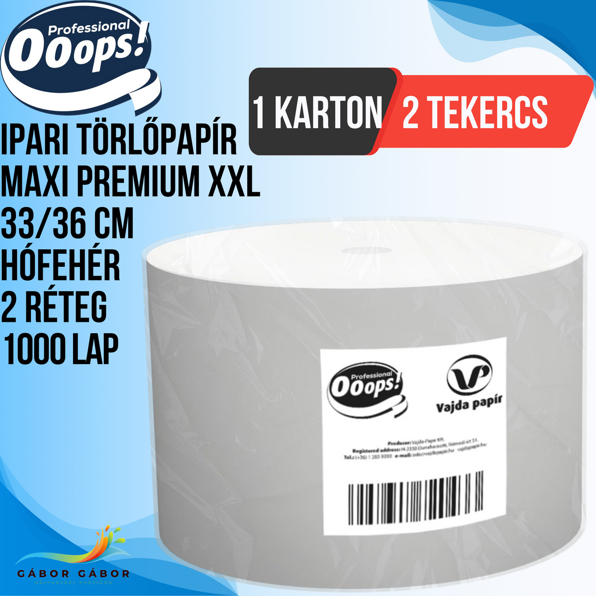 IPARI TÖRLŐPAPÍR MAXI PREMIUM XXL 33/36CM HÓFEHÉR 2 RÉTEG 1000 LAP(2 TEK.) KARTON