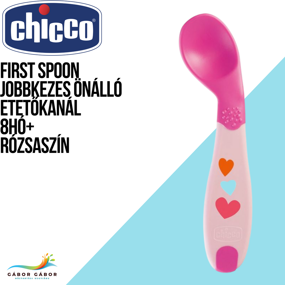 CHICCO First Spoon jobbkezes önálló etetőkanál 8hó+ RÓZSASZÍN CH01610010