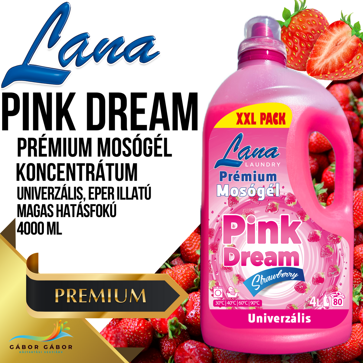 LANA PINK DREAM STRAWBERRY eper illatú univerzális prémium mosógél koncentrátum 4000 ml