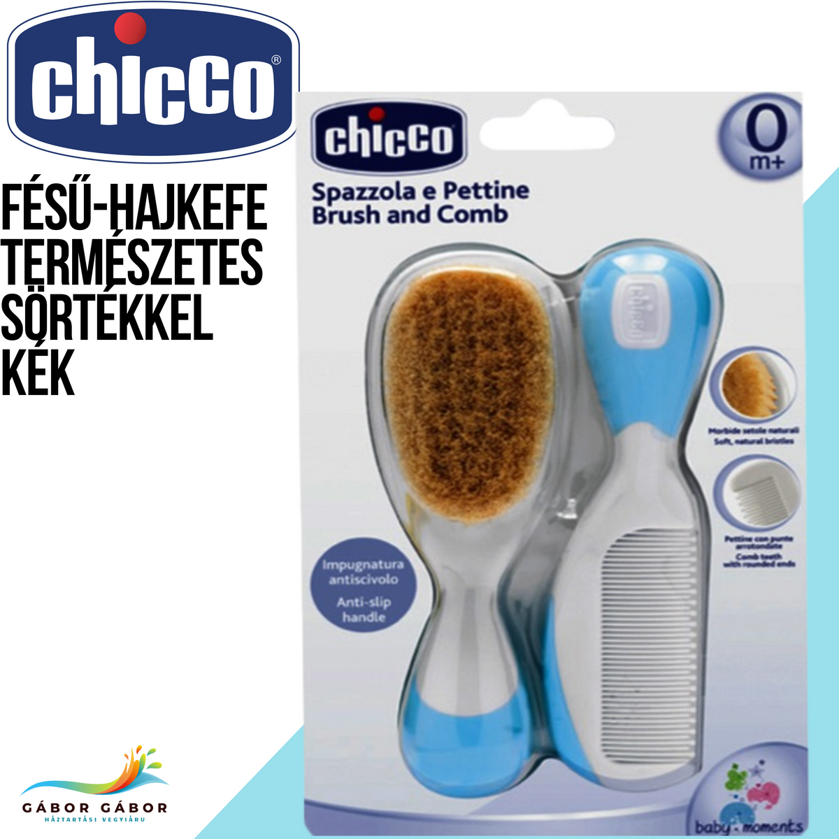 CHICCO Fésű-Hajkefe természetes sörtékkel kék CH0065692