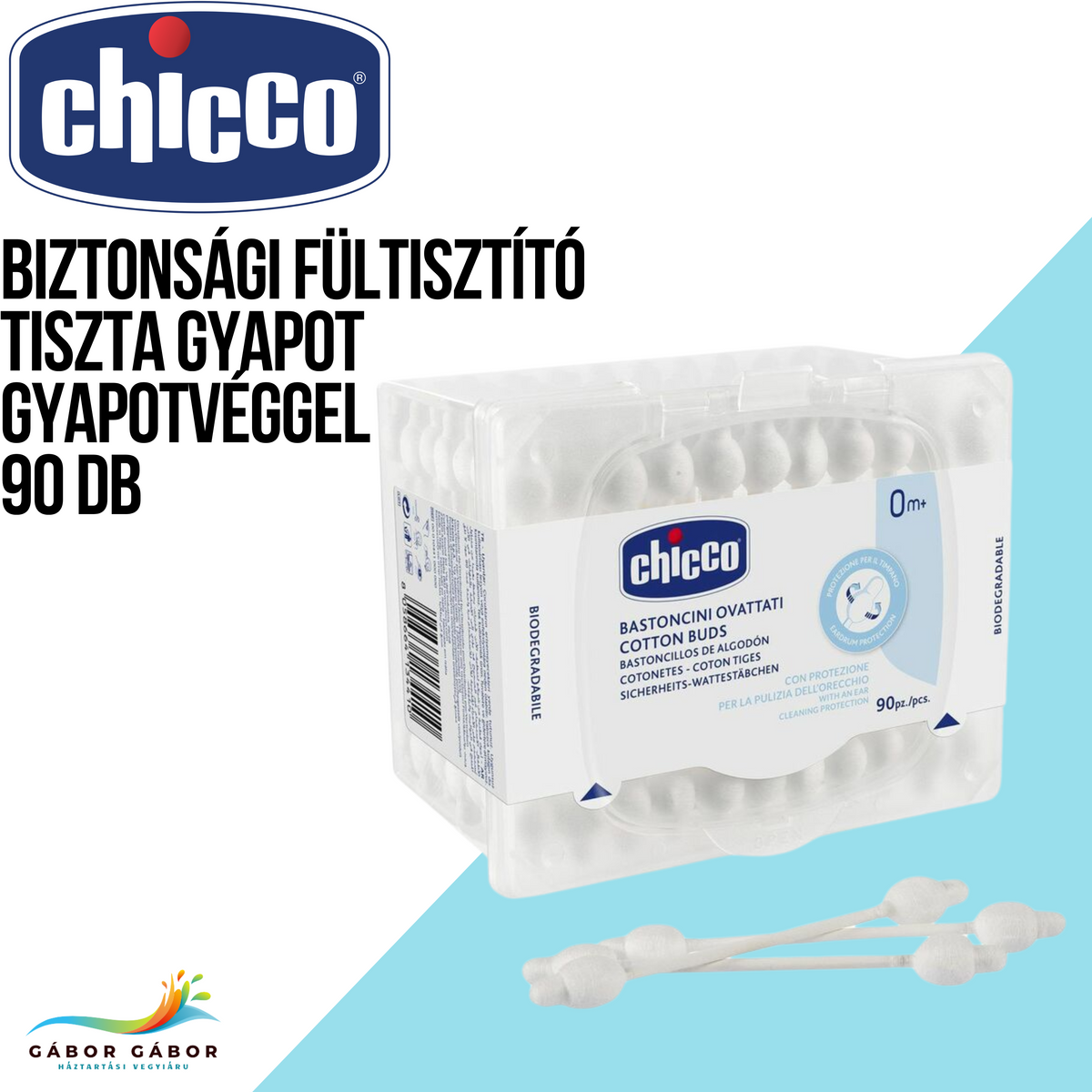 CHICCO Biztonsági fültisztító tiszta gyapot gyapotvéggel 90 db CH01044100