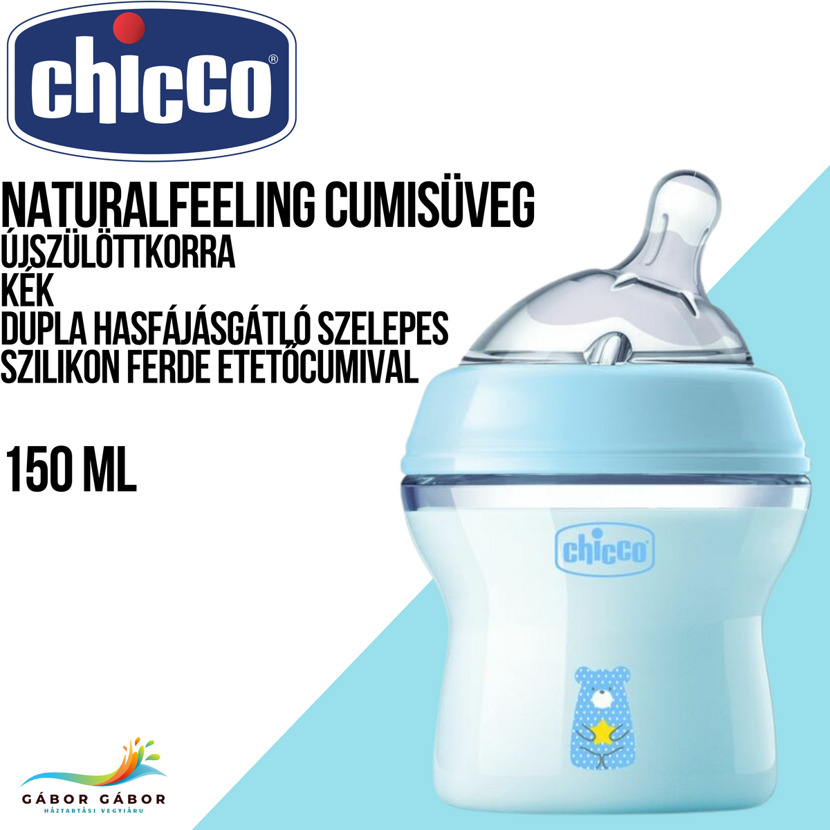 CHICCO NaturalFeeling cumisüveg újszülöttkorra kék 150 ML CH08131120