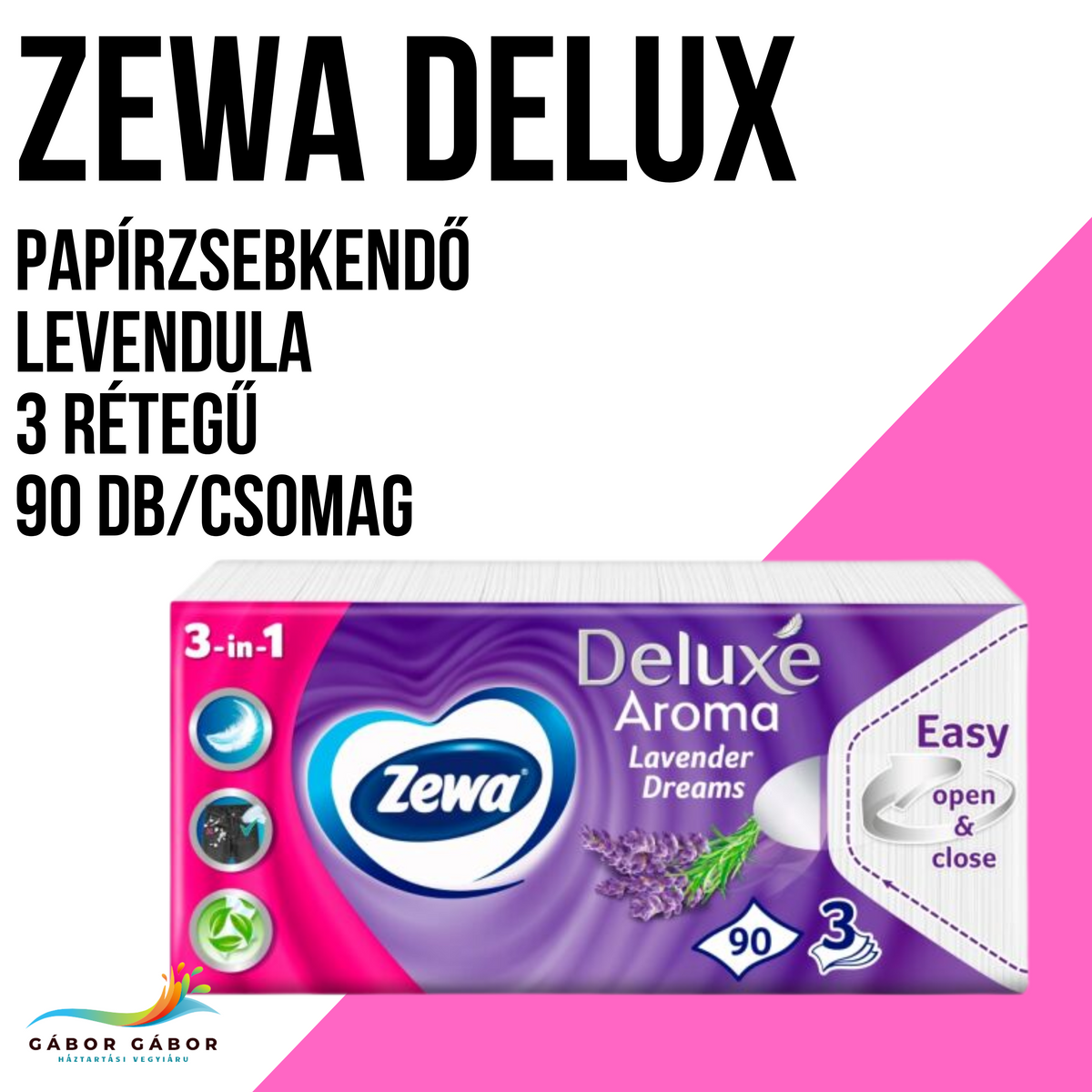 ZEWA DELUX “Levendula” prémium papír zsebkendő 3 rétegű 90 db