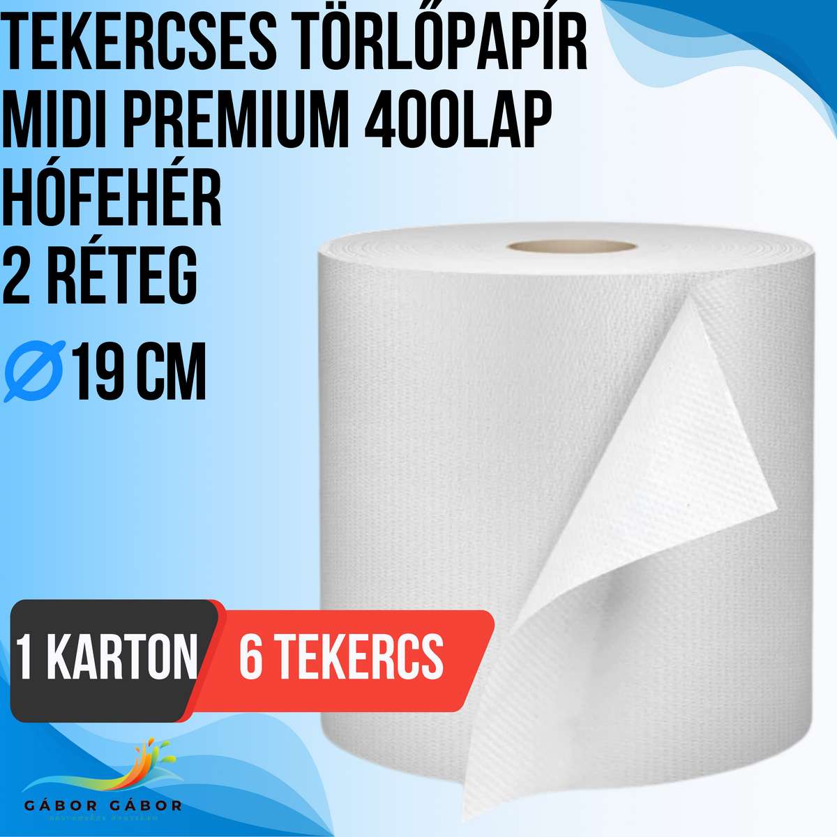 TEKERCSES TÖRLŐPAPÍR MIDI PREMIUM 400LAP19CM HÓFEHÉR 2 RÉTEG KARTON(6TEK.)