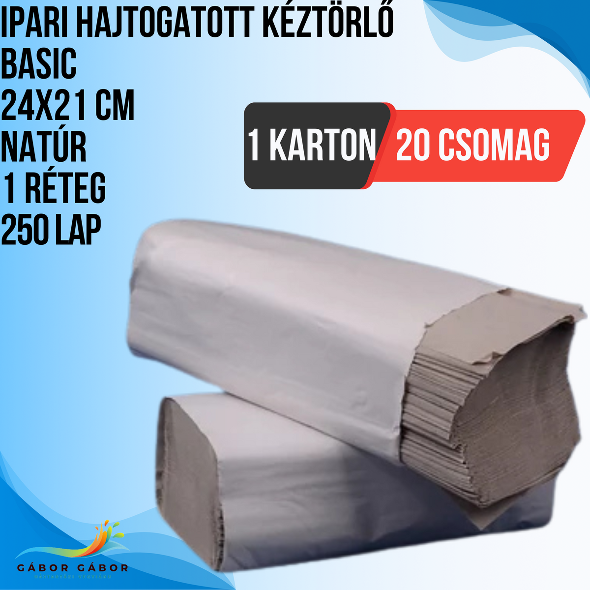 HAJTOGATOTT KÉZTÖRLŐ BASIC 24x21CM NATÚR 1 RÉTEG 250LAP (20CSOM.) KARTON