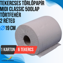 TEKERCSES TÖRLŐPAPÍR MIDI CLASSIC 500LAP19CM TÖRTFEHÉR 2 RÉTEG KARTON(6TEK.)