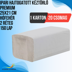 HAJTOGATOTT KÉZTÖRLŐ PREMIUM 25x21CM HÓFEHÉR 2RÉTEG 150LAP (20CSOM.) KARTON