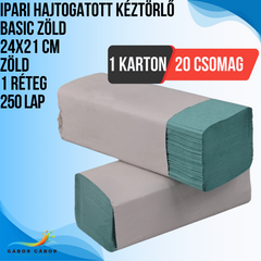 HAJTOGATOTT KÉZTÖRLŐ BASIC ZÖLD 24x21CM 1 RÉTEG 250LAP (20CSOM.) KARTON