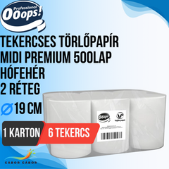 TEKERCSES TÖRLŐPAPÍR MIDI PREMIUM 500LAP19CM HÓTFEHÉR 2 RÉTEG KARTON(6TEK.)