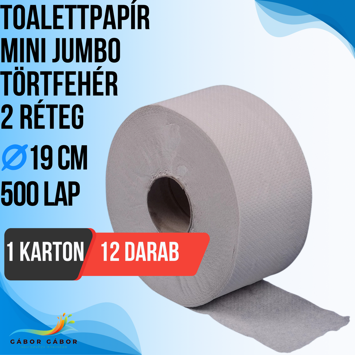 TOALETTPAPÍR MINI JUMBO 2 RÉTEG TÖRTFEHÉR 19 CM KARTON